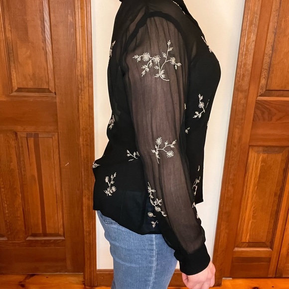 NY & Co Y2K Black Witchy Sheer Button Up Blouse Fairy Grunge Gothic Whimsigoth - Picture 4 of 9